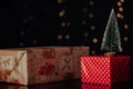 Christmas gift box and tree as a blur texture Royalty Free Stock Photo