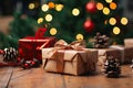 Christmas Gift Box Under the Tree - A Festive Scene of Gift Giving and Holiday Joy.. created with Generative AI Royalty Free Stock Photo