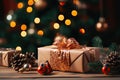 Christmas Gift Box Under the Tree - A Festive Scene of Gift Giving and Holiday Joy.. created with Generative AI Royalty Free Stock Photo