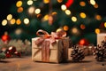 Christmas Gift Box Under the Tree - A Festive Scene of Gift Giving and Holiday Joy.. created with Generative AI Royalty Free Stock Photo