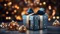 Christmas Gift Box Wrapped in Festive Paper - AI Generated Royalty Free Stock Photo