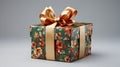 Christmas Gift Box Wrapped in Festive Paper - AI Generated Royalty Free Stock Photo