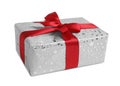 Christmas gift. Box wrapped in star patterned paper on white background Royalty Free Stock Photo