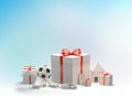 Christmas gift boxes with bow with a soccer ball a phone a skin