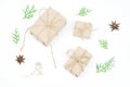 Christmas gift boxes collection brown craft paper tied rope bow