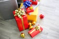 Christmas gift boxes with decorations,Christmastime celebration Royalty Free Stock Photo