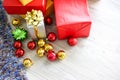 Christmas gift boxes with decorations,Christmastime celebration Royalty Free Stock Photo