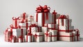 christmas gift boxes with gifts A colorful Christmas with a pile of presents and a red ribbon. The presents are wrapped Royalty Free Stock Photo