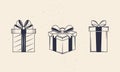 Christmas gift boxes set. Gift boxes icons isolated on white background. Royalty Free Stock Photo