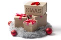 Christmas Gift Boxes on White Royalty Free Stock Photo