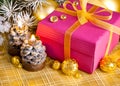 Christmas gift with branch firtree Royalty Free Stock Photo