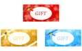 Christmas gift card, ribbon and snowflake design, red, gold and blue card set Royalty Free Stock Photo