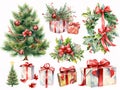 Individual Christmas trees, Christmas gifts and other Christmas decorations. Royalty Free Stock Photo