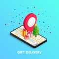 Christmas Gift delivery isometric banner smartphone