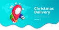 Christmas Gift delivery pin isometric banner blue