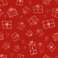 Christmas gift doodle pattern with festive red background
