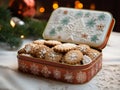 Christmas gift gingerbread cookies in a tin box Royalty Free Stock Photo