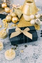 Christmas gift with gold decorations Royalty Free Stock Photo