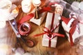 Christmas gift packaging hand wood Royalty Free Stock Photo