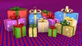 Christmas gift parcels arranged on carpet