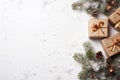 Christmas gift, pine cones, fir branches,Christmas balls on white background. ÃÂ¡opy space for text. Flat lay, top view.Christmas Royalty Free Stock Photo