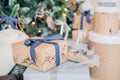 Christmas gift or present box wrapped in kraft paper Royalty Free Stock Photo