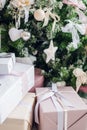 Christmas gift or present box wrapped in kraft paper Royalty Free Stock Photo