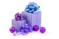 Christmas gift with Purple Ball and ribbon bow Royalty Free Stock Photo