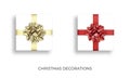 Christmas gift. Realistic presents with metallic red and gold ribbon bow. Xmas and New Year gift decoration Royalty Free Stock Photo