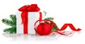 Christmas gift with red balls and branch firtree Royalty Free Stock Photo