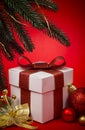 Christmas Gift with Red Bow Royalty Free Stock Photo