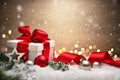 Christmas gift with snow, candles and ornaments Royalty Free Stock Photo