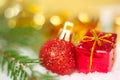 Christmas gift on snow macro Royalty Free Stock Photo