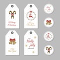 Christmas gift tag set in retro style. New Year labels and stickers. Vector illustration in nordic flat style. Royalty Free Stock Photo