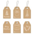 Christmas gift tags. Hand drawn craft labels Royalty Free Stock Photo