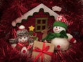 Christmas gift under the xmas tree with snowmen Royalty Free Stock Photo