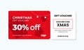 Christmas gift voucher card template vector illustration. 30% off sale coupon code promotion
