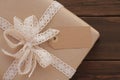 Christmas gift or present on wooden background Royalty Free Stock Photo
