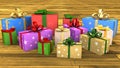 Christmas gifts arranged on a wooden floor