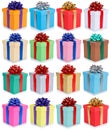 Christmas gifts birthday gift presents background collection collage isolated on white Royalty Free Stock Photo