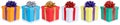 Christmas gifts birthday presents in a row gift boxes isolated on white Royalty Free Stock Photo