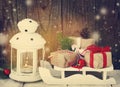 Christmas gifts and candle Royalty Free Stock Photo