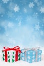 Christmas gifts decoration snow snowing snowflakes winter portrait format copyspace copy space Royalty Free Stock Photo
