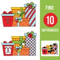 Christmas gifts. Find the differences educational children game. Kids activity fun page. New Year holidays theme Royalty Free Stock Photo