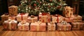 Banner With Christmas Gifts Galore Under a Festive Tree Royalty Free Stock Photo