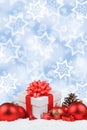 Christmas gifts presents balls decoration stars snow background