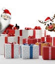 Christmas gifts presents boxes 3d-illustration with Santa Claus