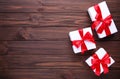 Christmas gifts presents on a brown background.