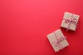 Christmas gifts presents on a red background.