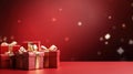 Christmas gifts presents on red background. Simple, classic red and white wrapped gift boxes with ribbon bows Royalty Free Stock Photo